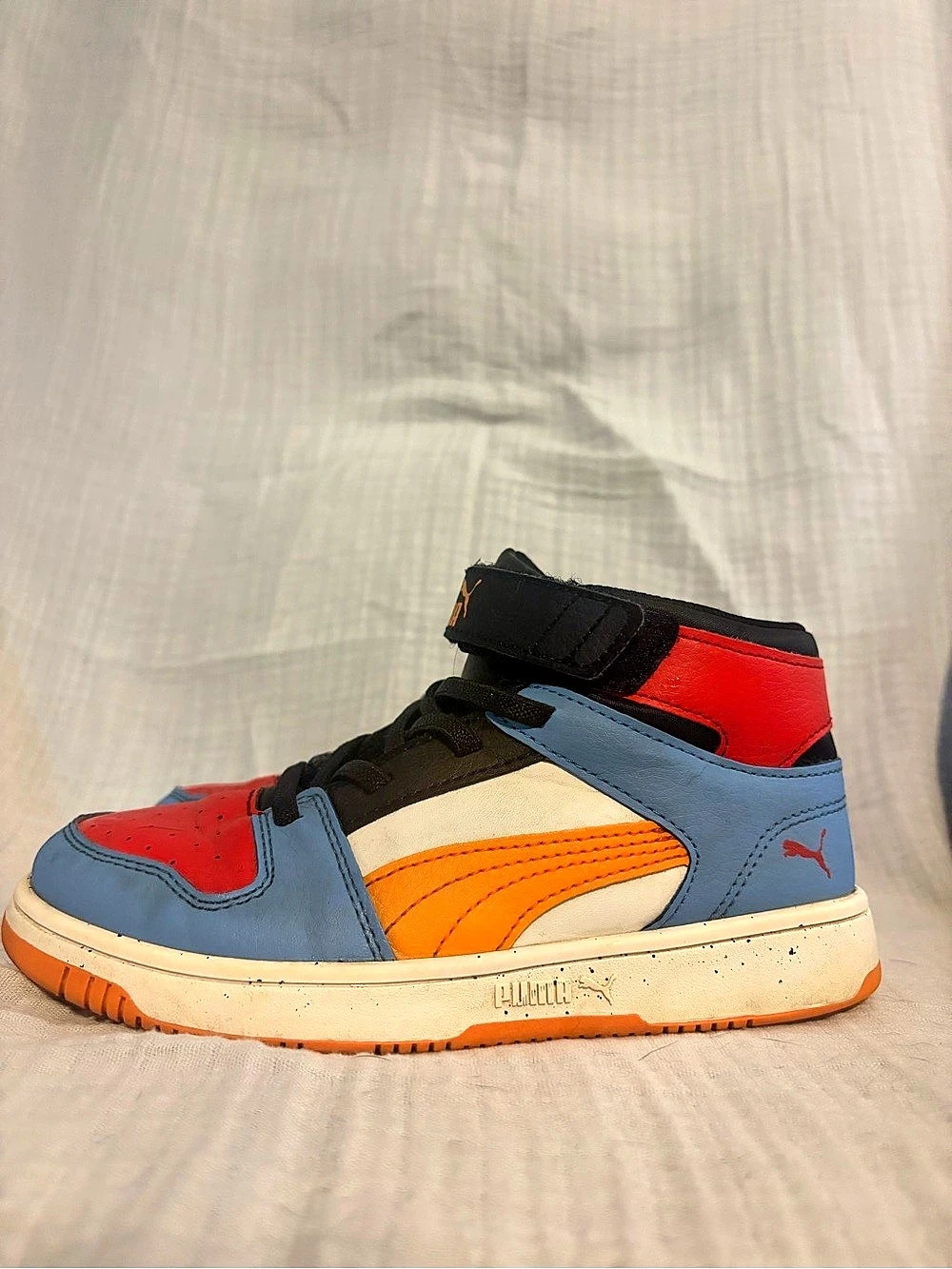 Puma Rebound Joy High Top Sneakers Kids US 1 Blue & Red